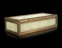A Chinese Jade Inset Brass Rectangular Hinged Box