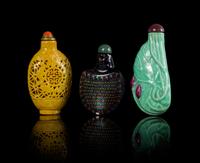 Three Snuff Bottles Height of tallest 3 inches. — QING DYNASTY (1644-1912)