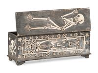 A Folk Art Carved and Painted Skeleton and Bone Decorated Blanket Chest