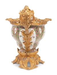 A Chinese Export Gilt Bronze Mounted Porcelain Bowl