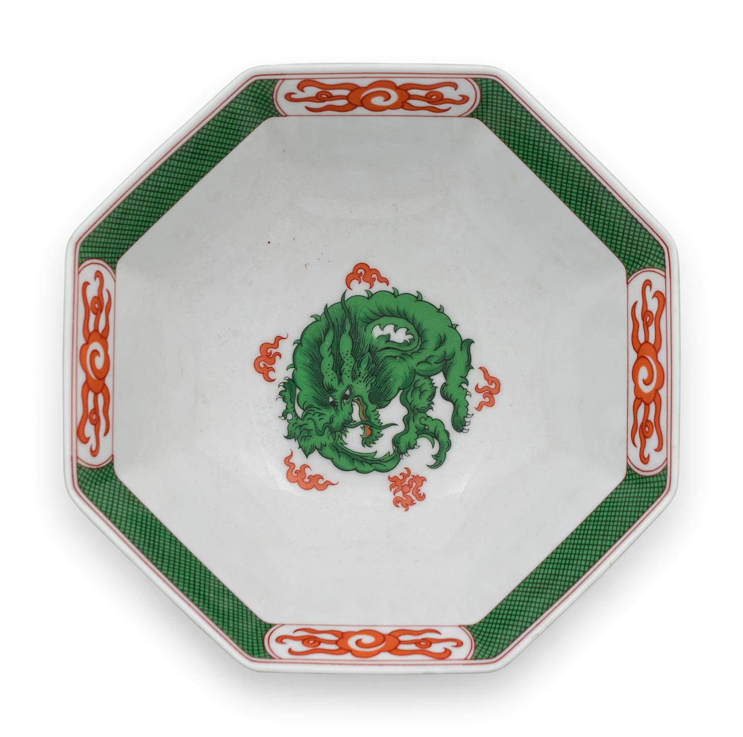 A Partial Fitz and Floyd Service in the Dragon Crest Green Pattern