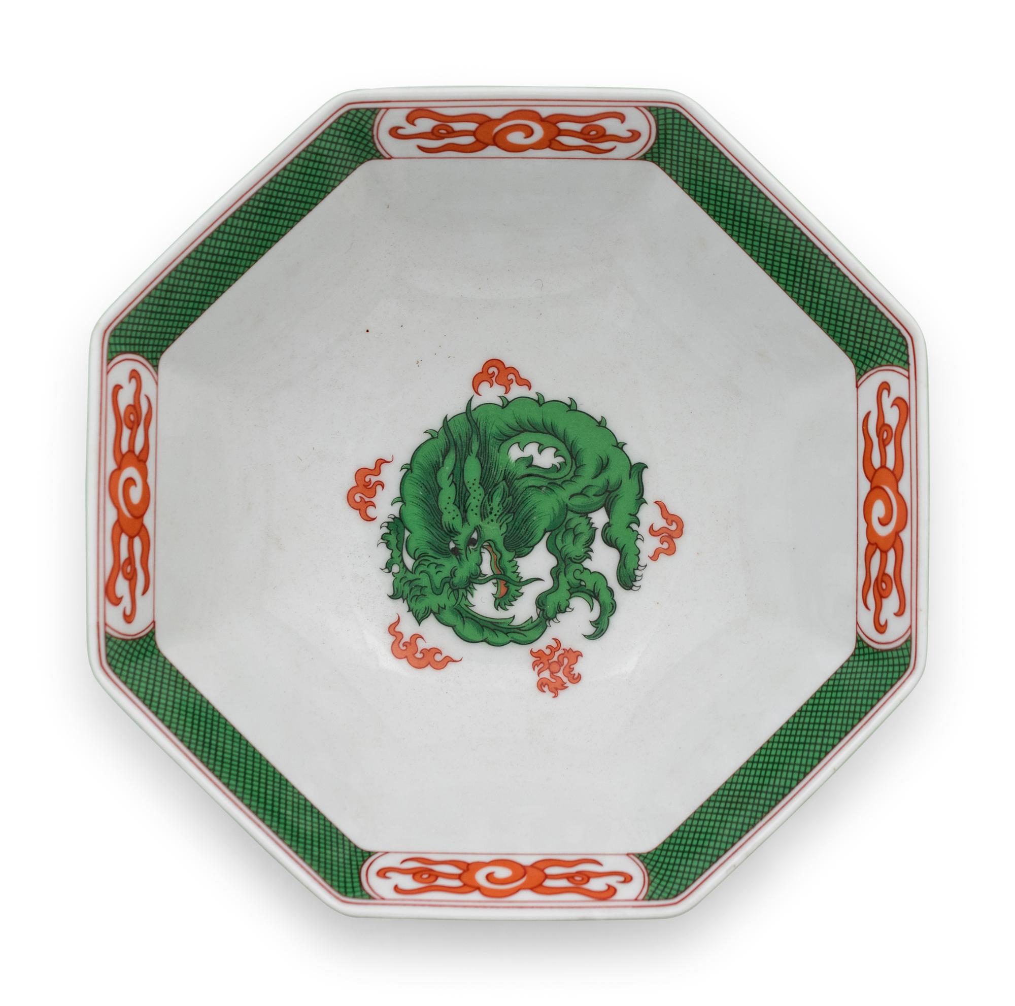 A Partial Fitz and Floyd Service in the Dragon Crest Green Pattern