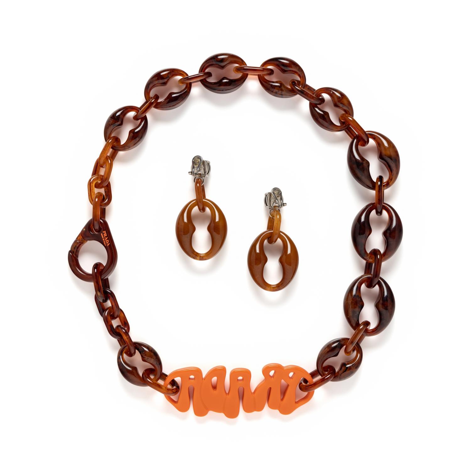 PRADA, NECKLACE & EAR CLIPS SET, 2019