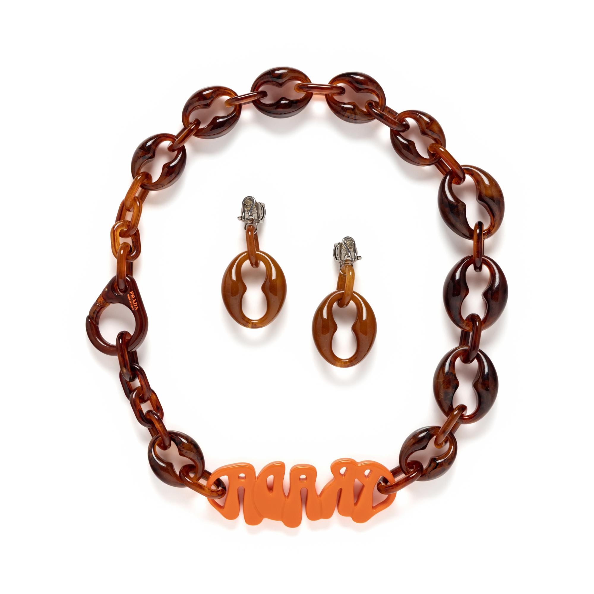 PRADA, NECKLACE & EAR CLIPS SET, 2019