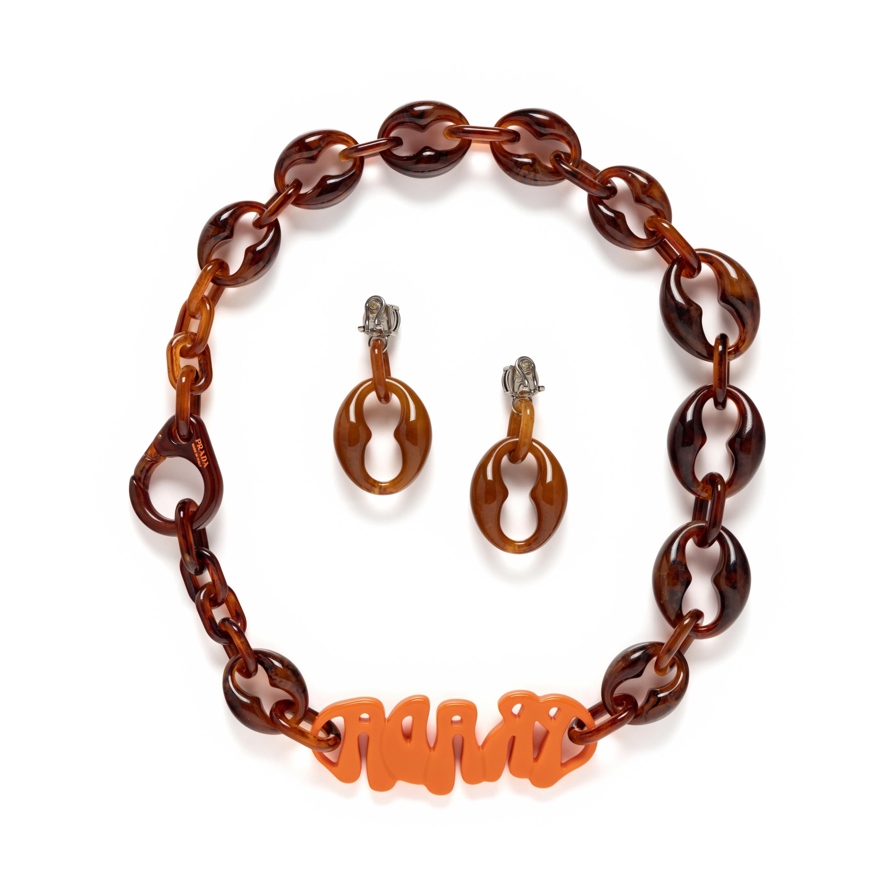PRADA, NECKLACE & EAR CLIPS SET, 2019