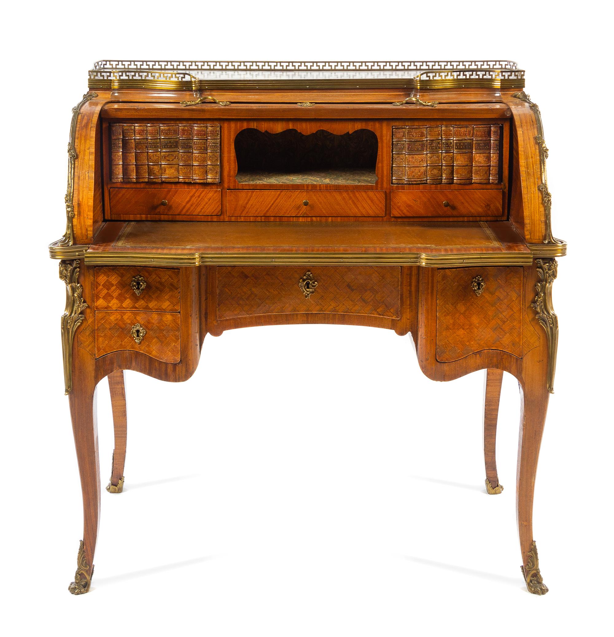 A Louis XV Style Gilt Bronze Mounted Bureau a Cylindre Height 43 1/2 x width 42 1/4 x depth 24 1/4 inches. — 20TH CENTURY