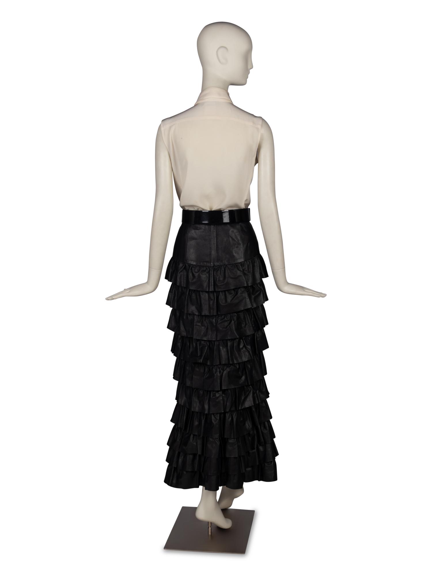 Chanel Black Leather Skirt, Ivory Top, and Belt