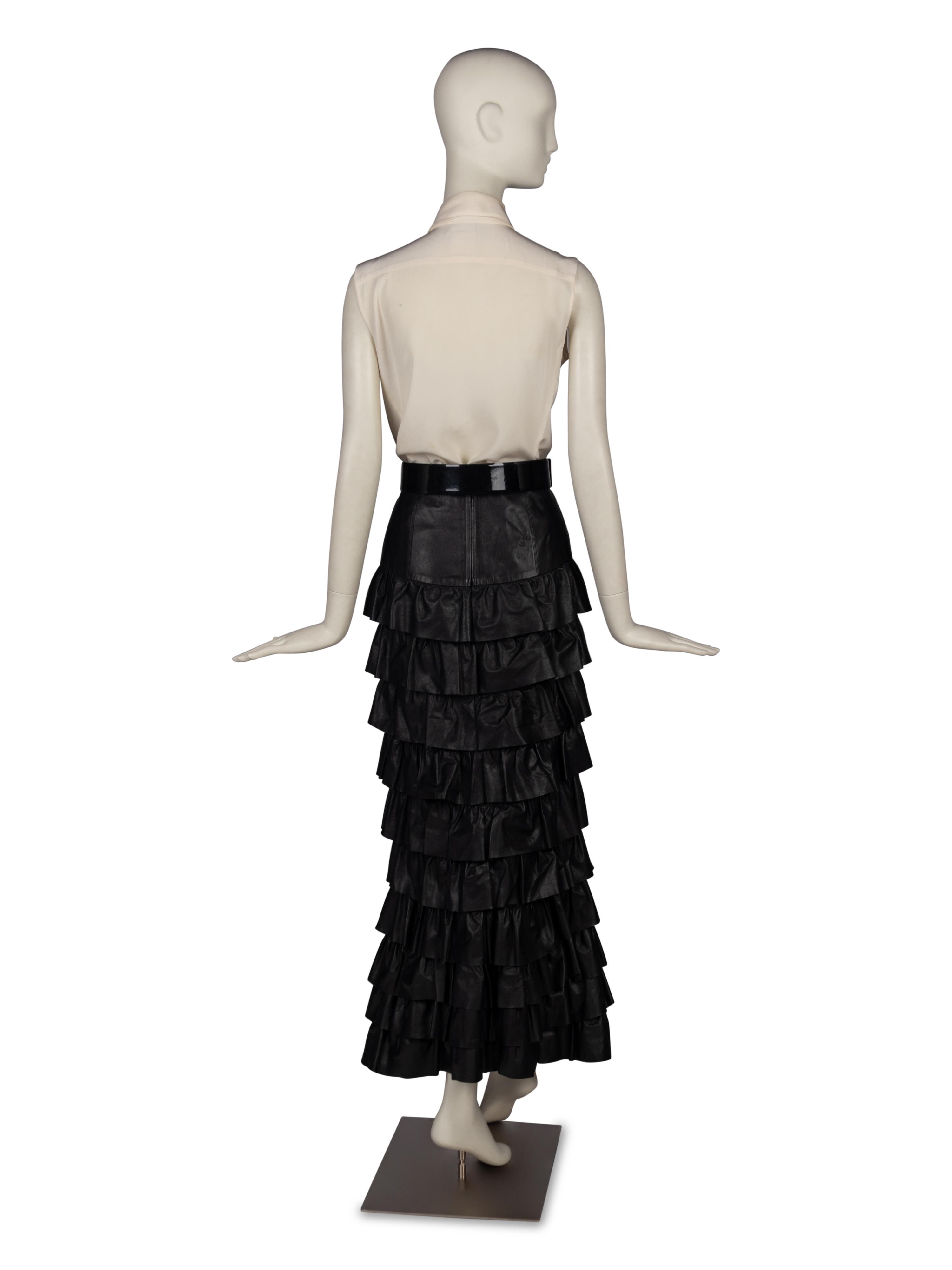 Chanel Black Leather Skirt, Ivory Top, and Belt