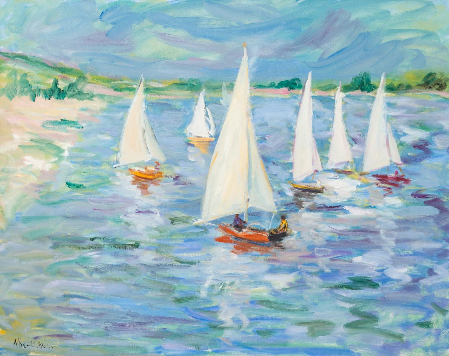Albert Mohr, (American, b. 1918), Sloops on the Harbor