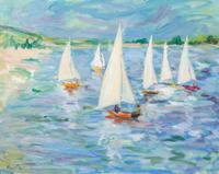 Albert Mohr, (American, b. 1918), Sloops on the Harbor