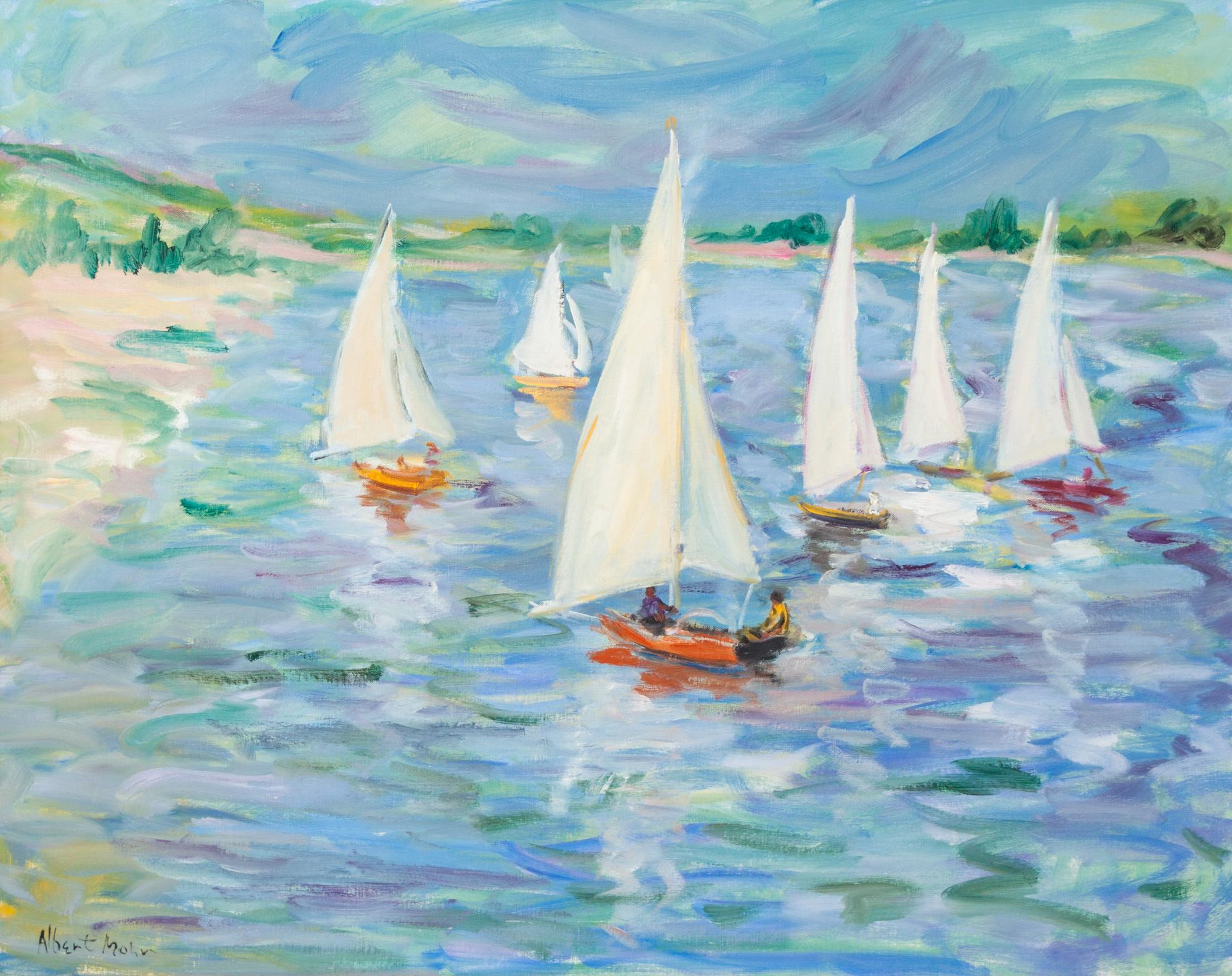 Albert Mohr, (American, b. 1918), Sloops on the Harbor