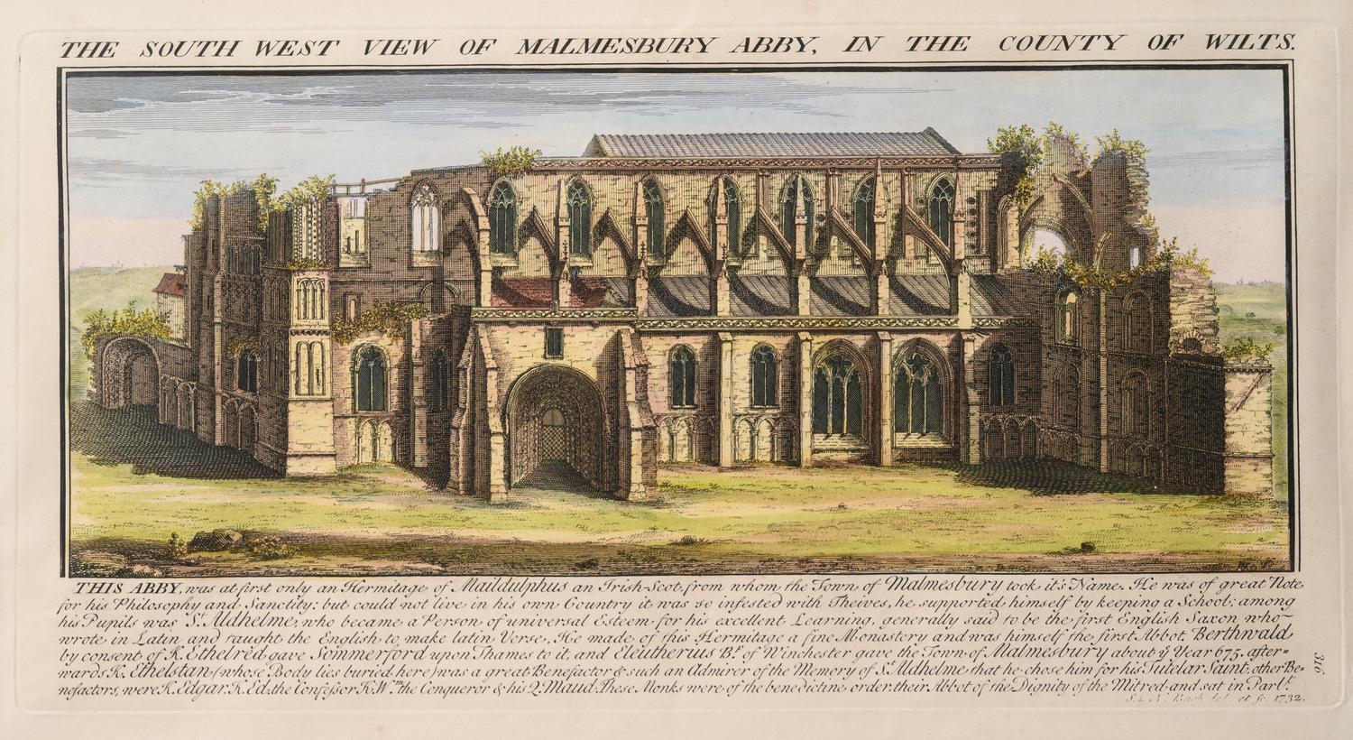 A Set of Eight English Architectural Engravings with Hand-Coloring