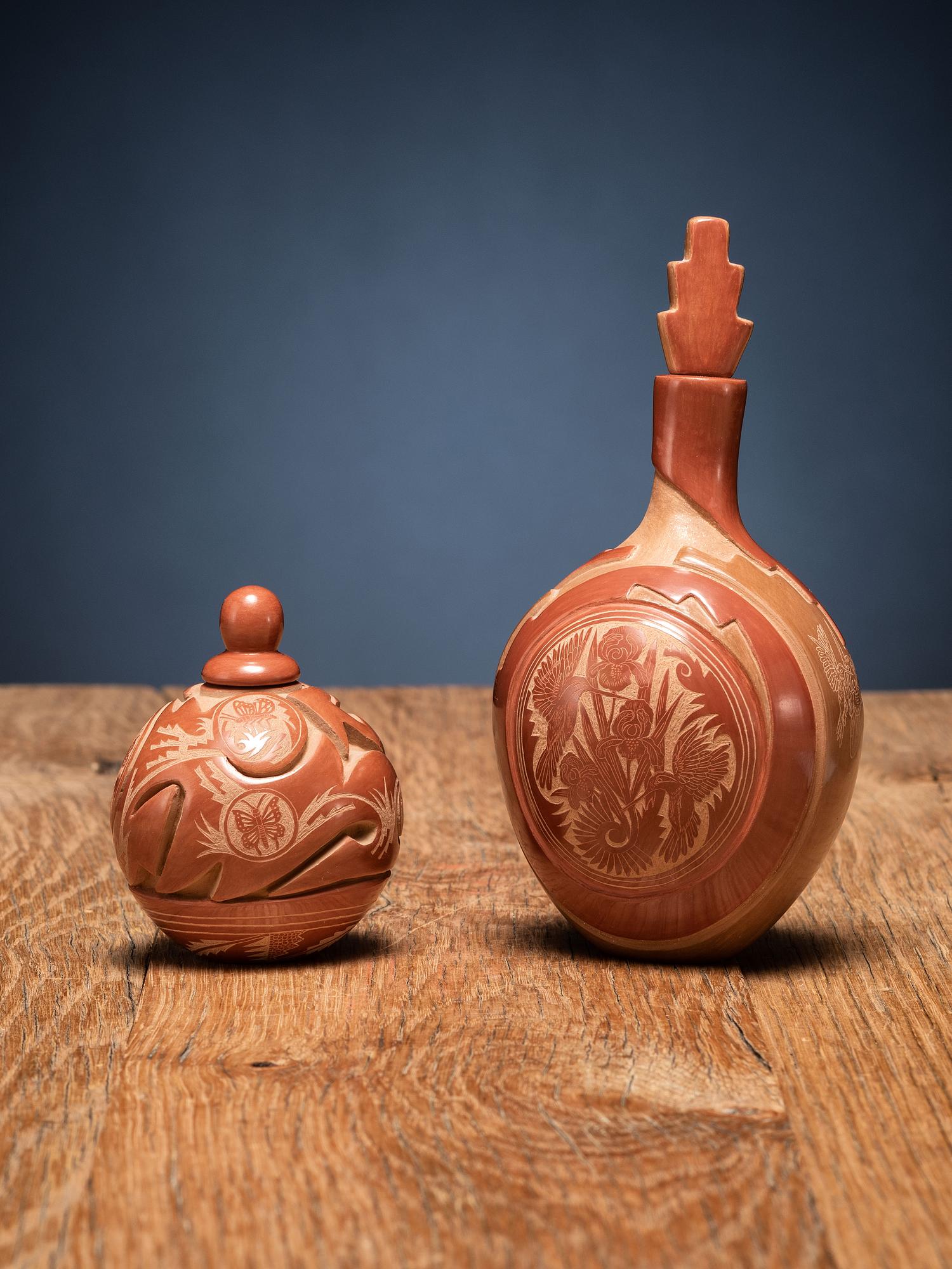 Redware Sgraffito Pottery Perfume Bottles