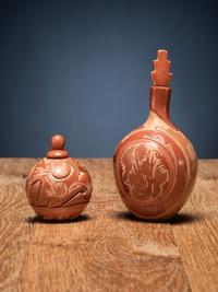 Redware Sgraffito Pottery Perfume Bottles