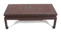 A Chinese Carved Black and Red Lacquer Low Coffee Table Height 16 x width 46 3/4 x depth 23 1/4 inches. — 20TH CENTURY