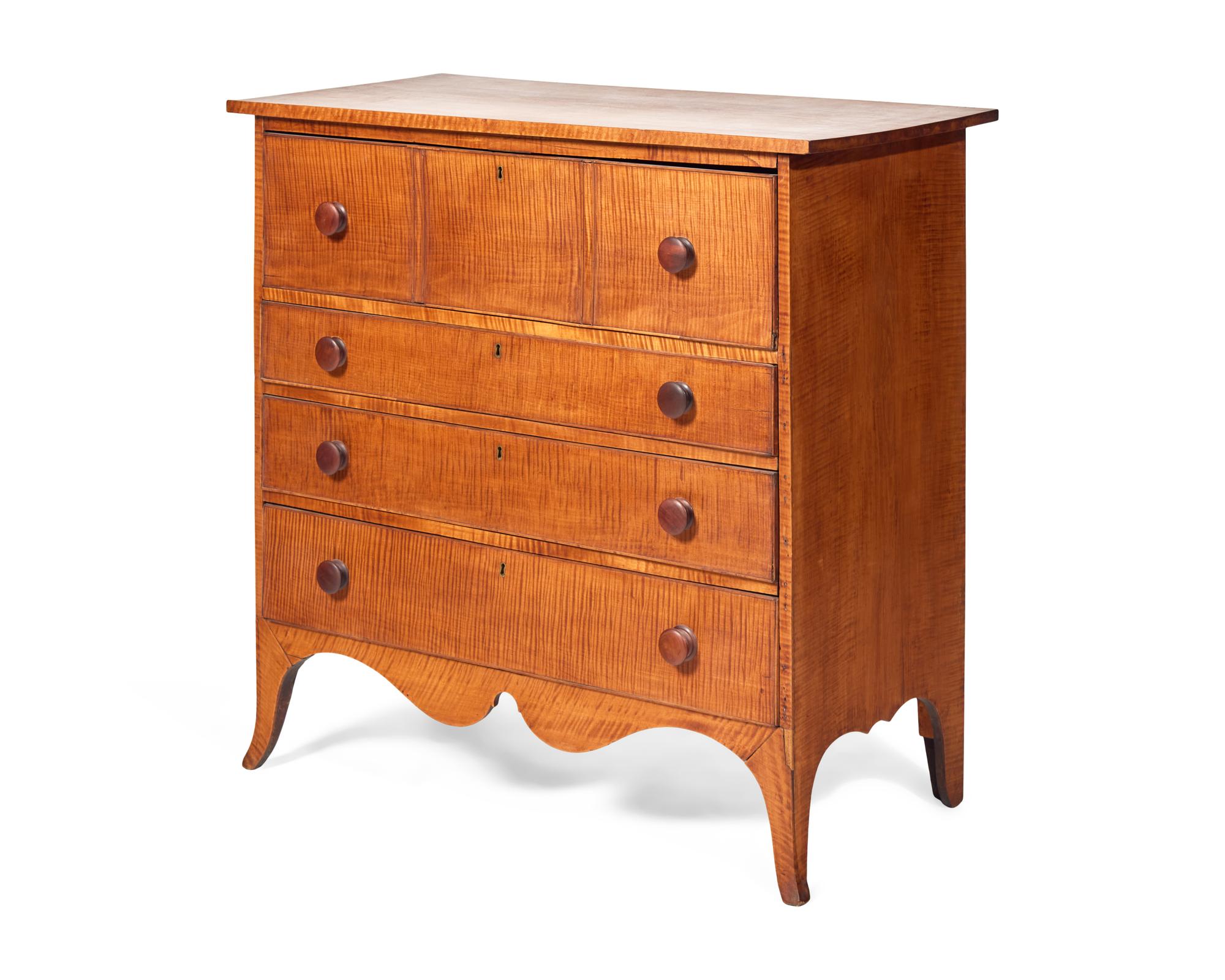 A Federal Tiger Maple Chest Of Drawers