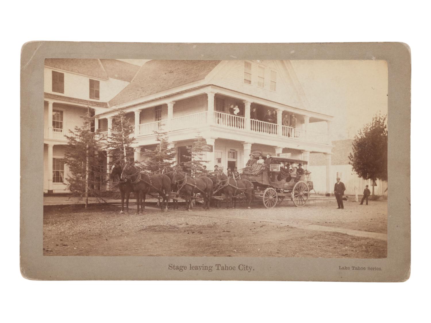 [TRANSPORTATION]. WATERS, Raper James, photographer. Stage Leaving Tahoe City . Berkeley, CA: [ca 1895].