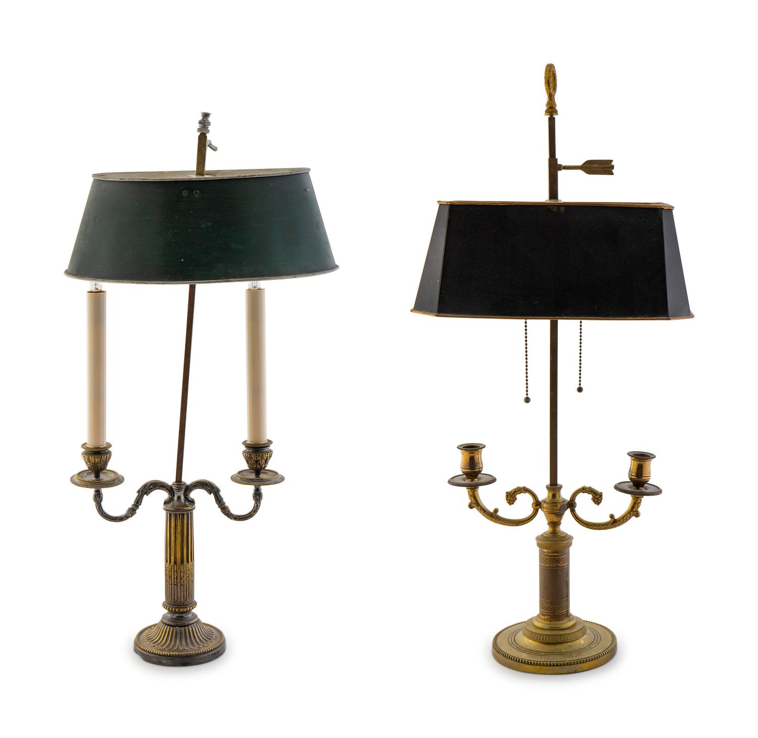 Two Gilt and Silvered Metal Bouilottte Style Lamps — 2OTH CENTURY