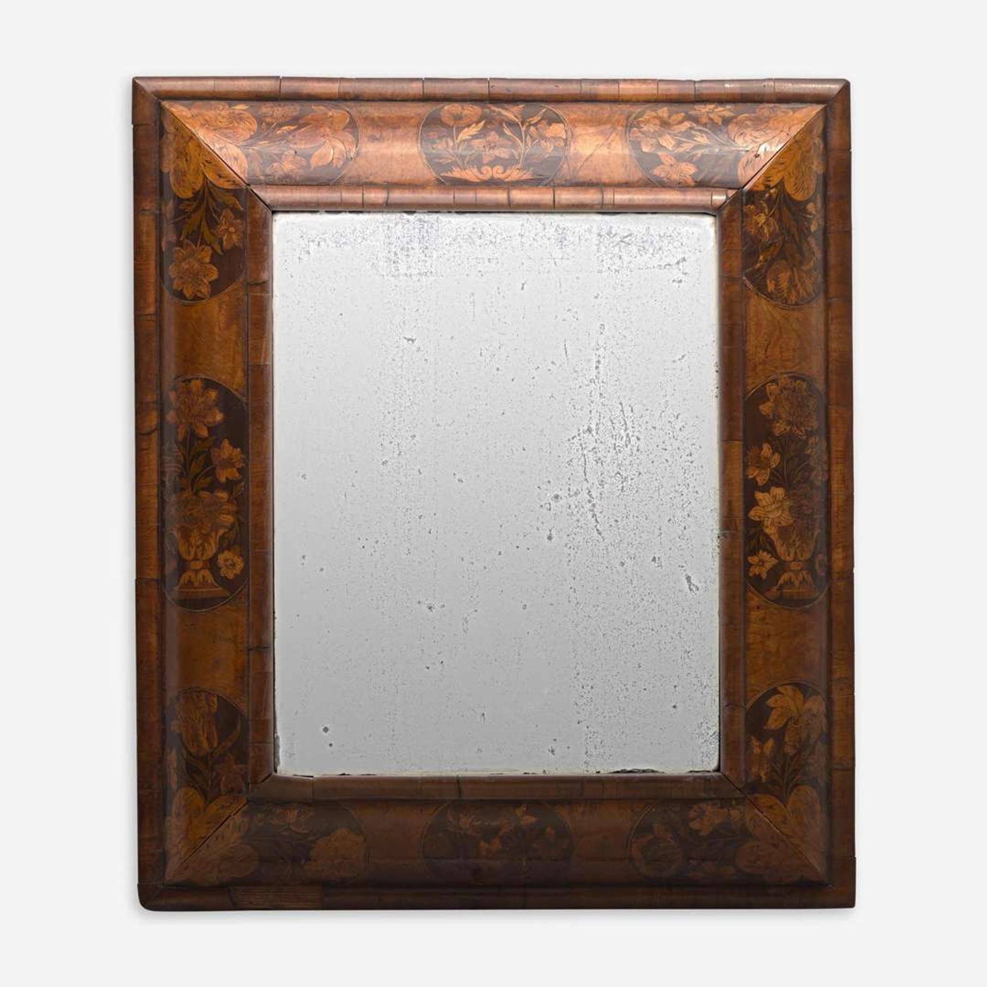 A William & Mary Walnut and Fruitwood Marquetry Mirror late 17th century