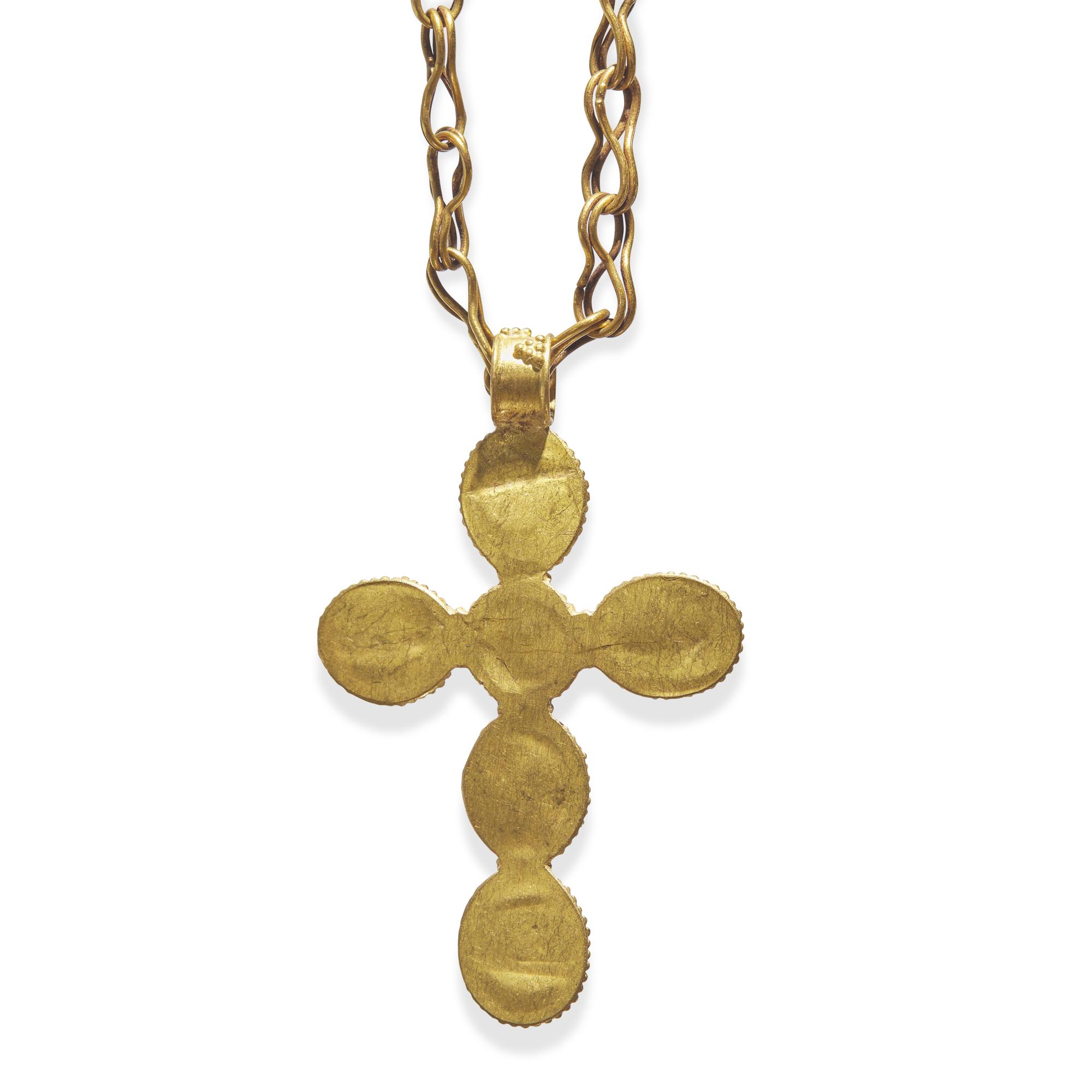 A Byzantine Revival Gold and Garnet Cross — with an ancient gold chain