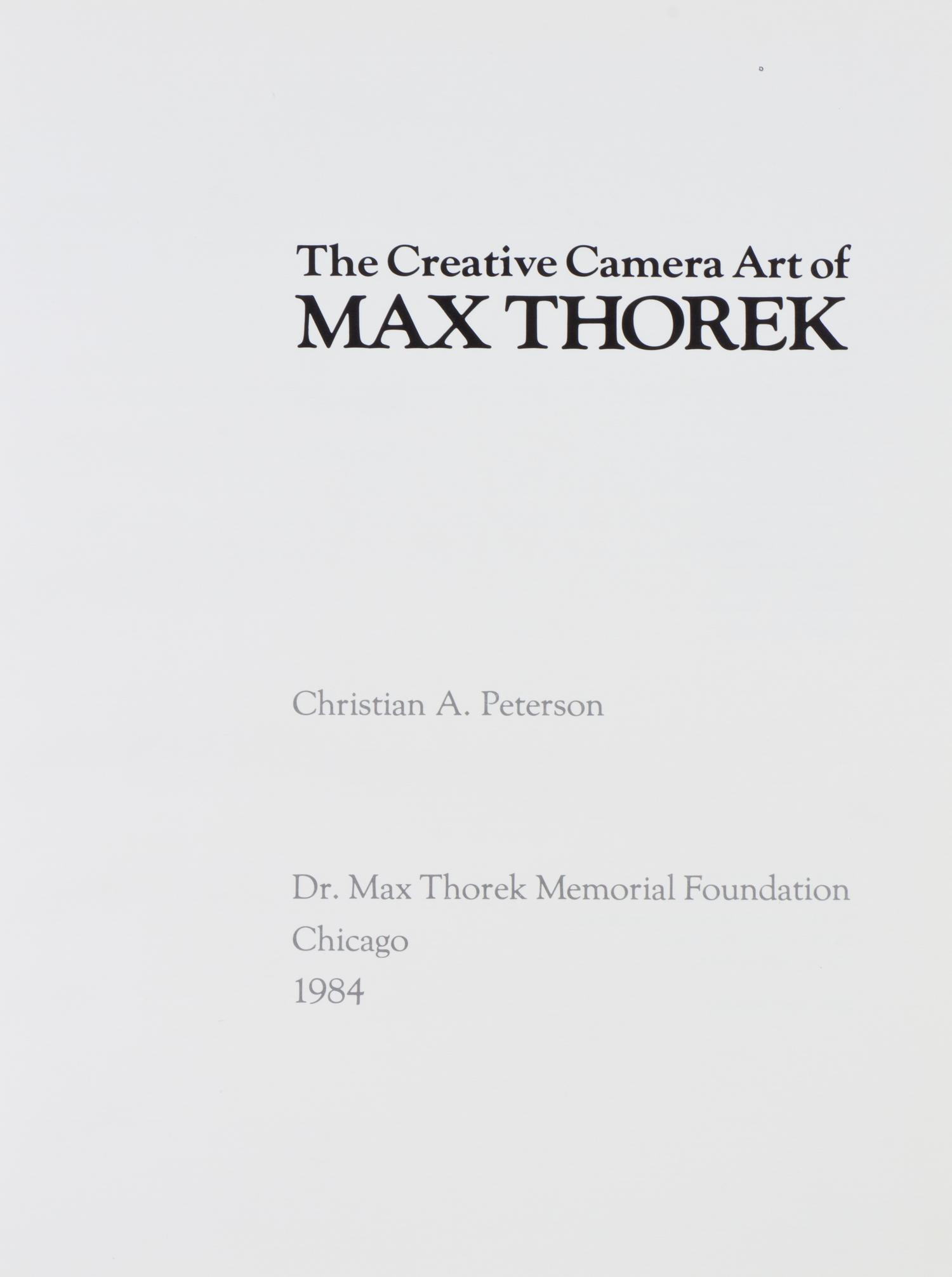 THOREK, MAX. Black and white photograph inscribed and signed ("Max Thorek" on mat.