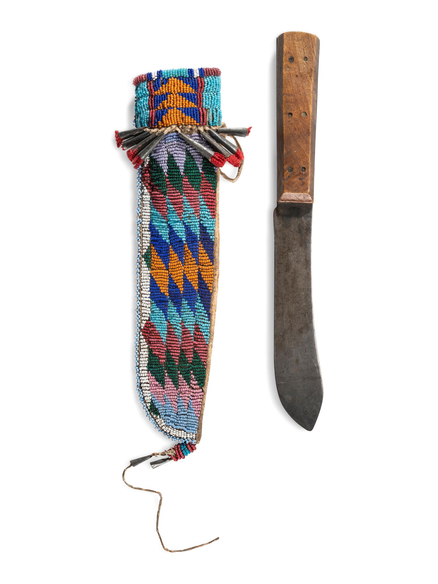 Apsáalooke [Crow] or Fort Berthold Beaded Hide Knife Sheath and Knife