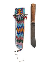Apsáalooke [Crow] or Fort Berthold Beaded Hide Knife Sheath and Knife
