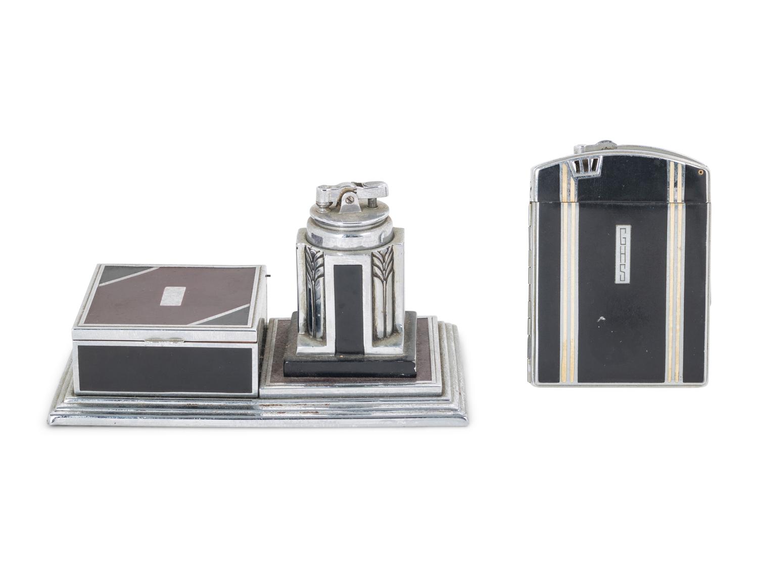An Art Deco Aluminum Smoking Set