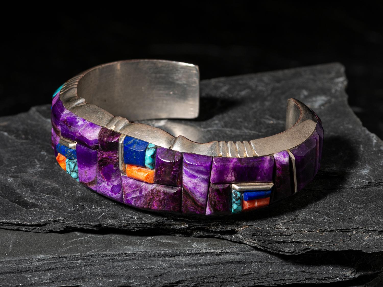 Sterling Silver and Cobblestone Inlay Cuff Bracelet