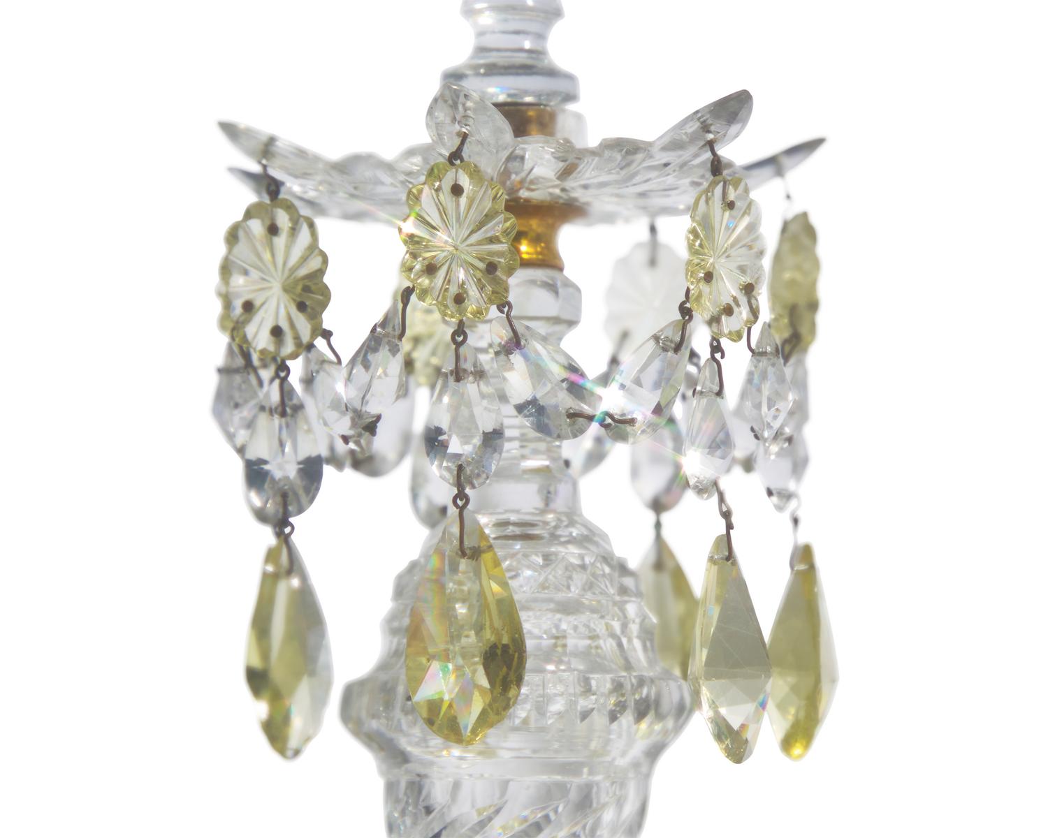 Two Pairs of George III Colorless and Citrine Cut-Glass Candlesticks