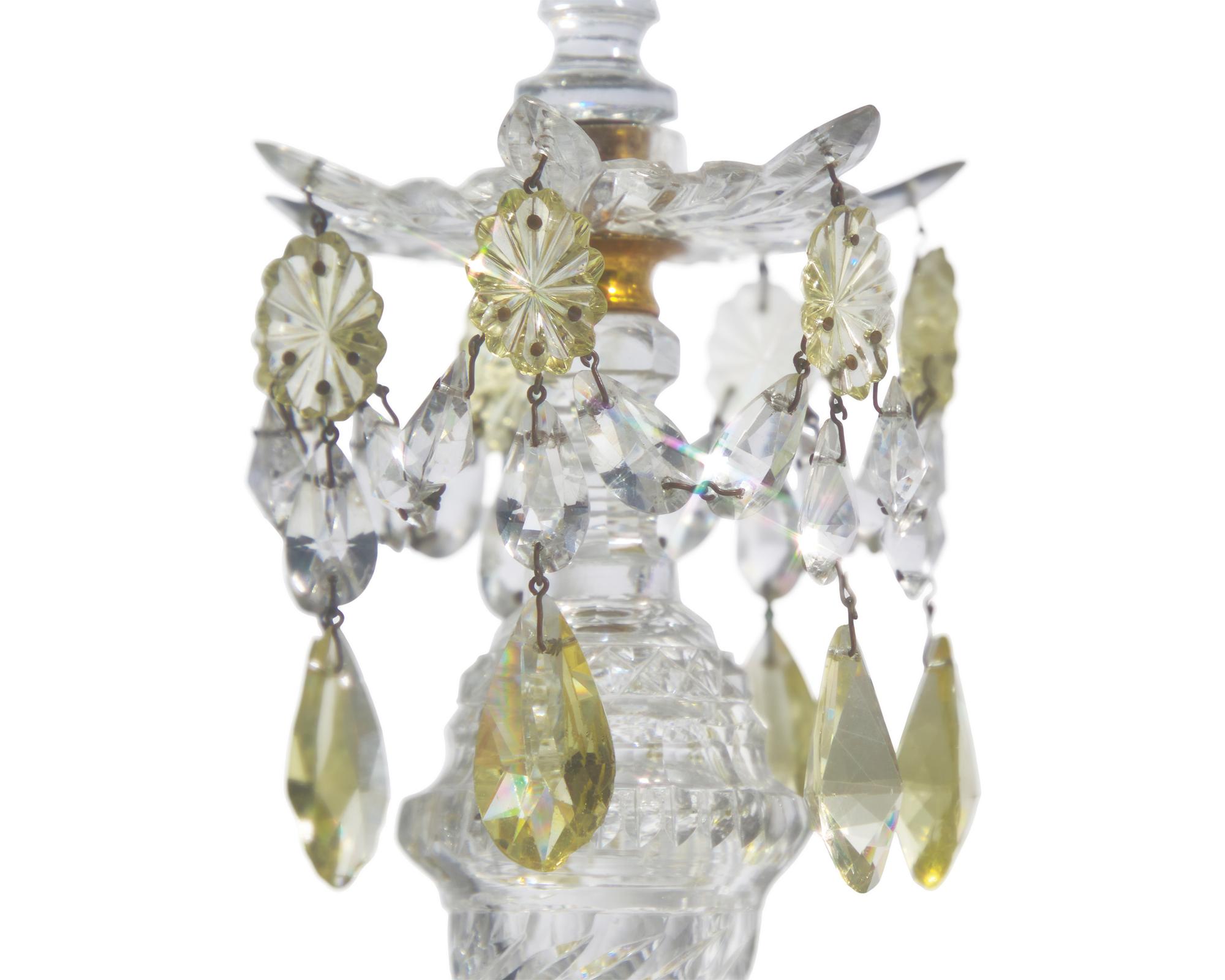 Two Pairs of George III Colorless and Citrine Cut-Glass Candlesticks