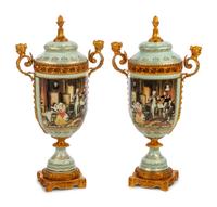 A Pair of Gilt Metal Mounted Sèvres Style Porcelain Covered Vases