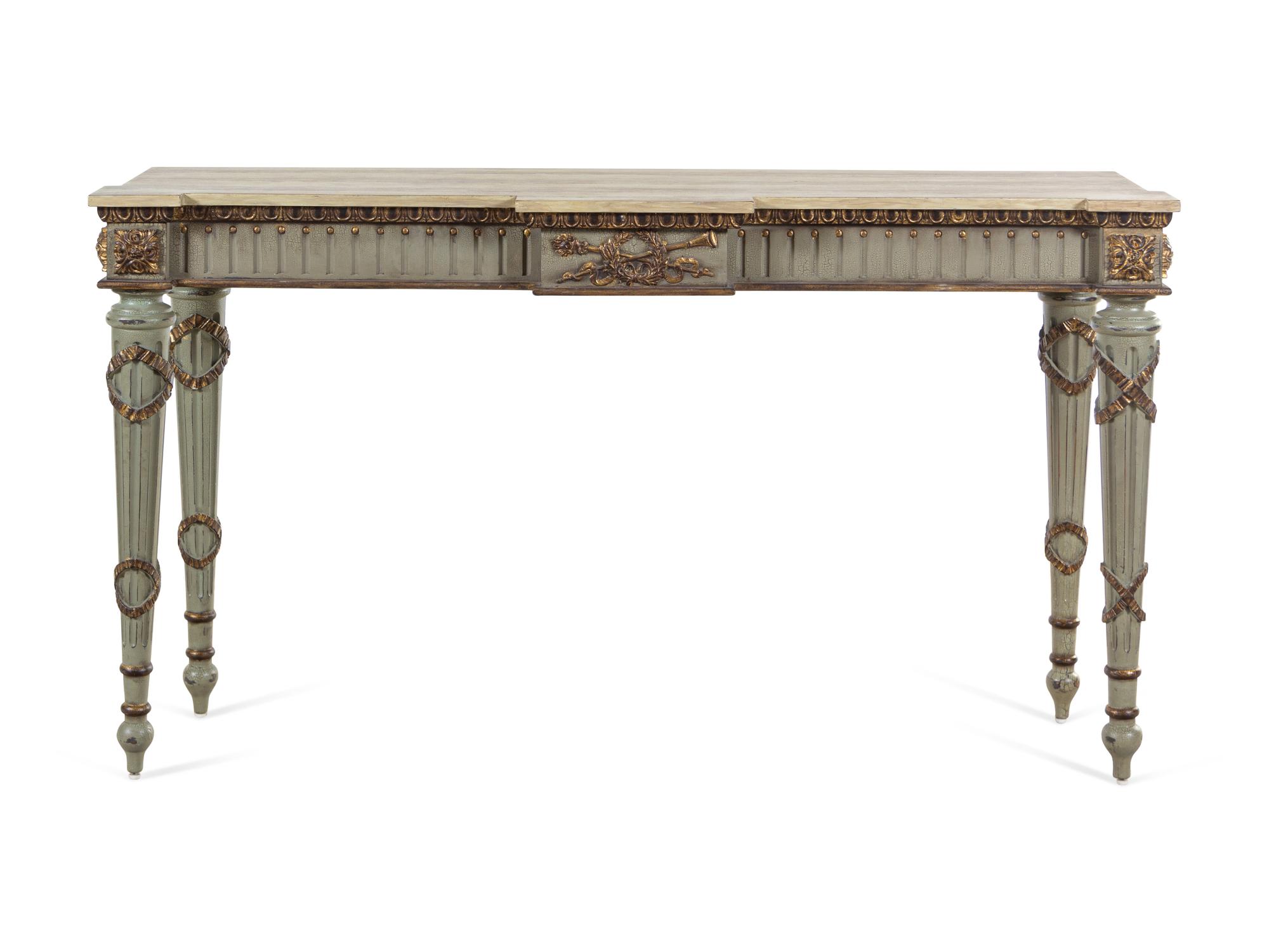 A Louis XVI Style Painted Console Table with a Faux Marble Top