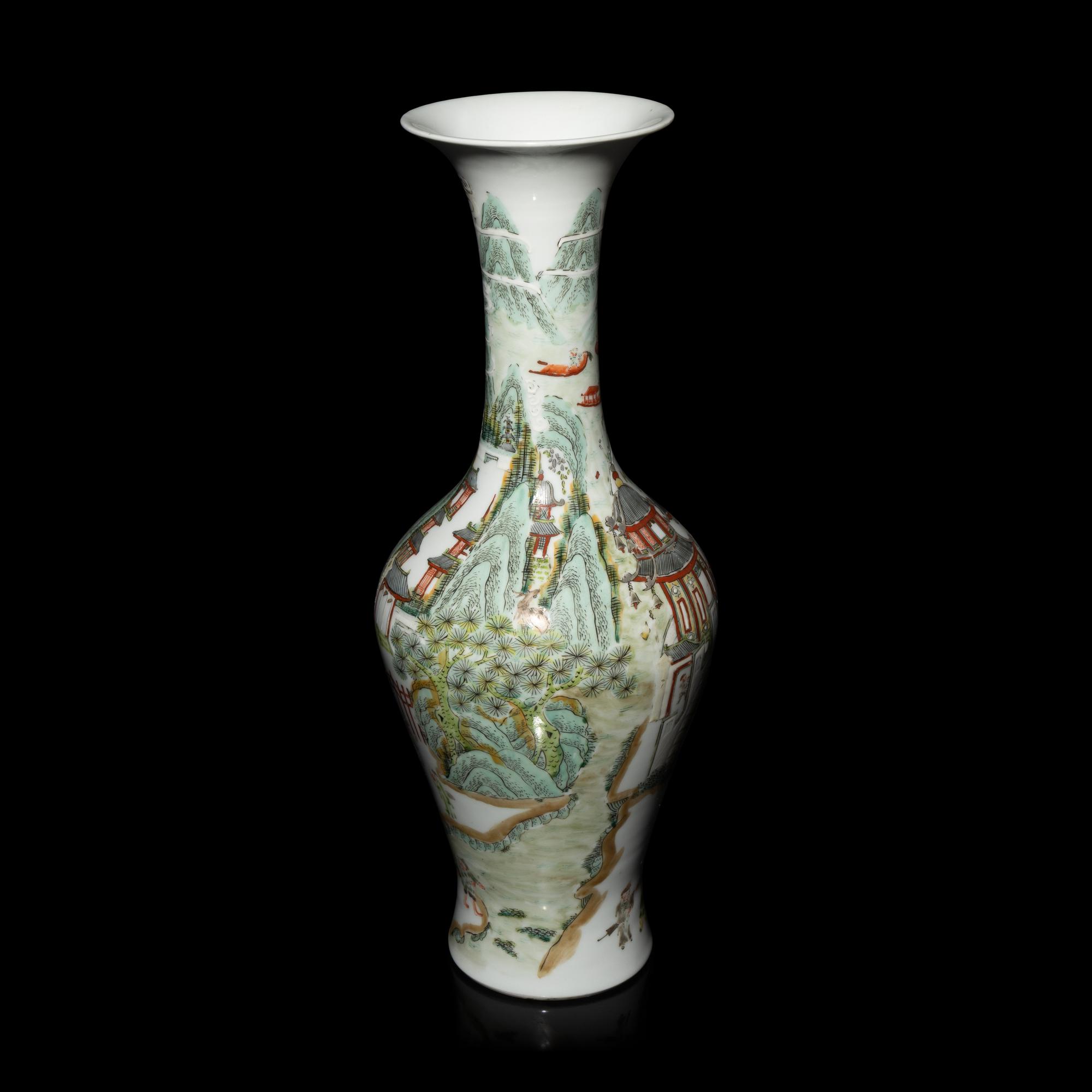 A Large Chinese Famille Rose Porcelain Vase, Late 19th-20th Century — 晚清-民國 粉彩山水人物圖瓶
