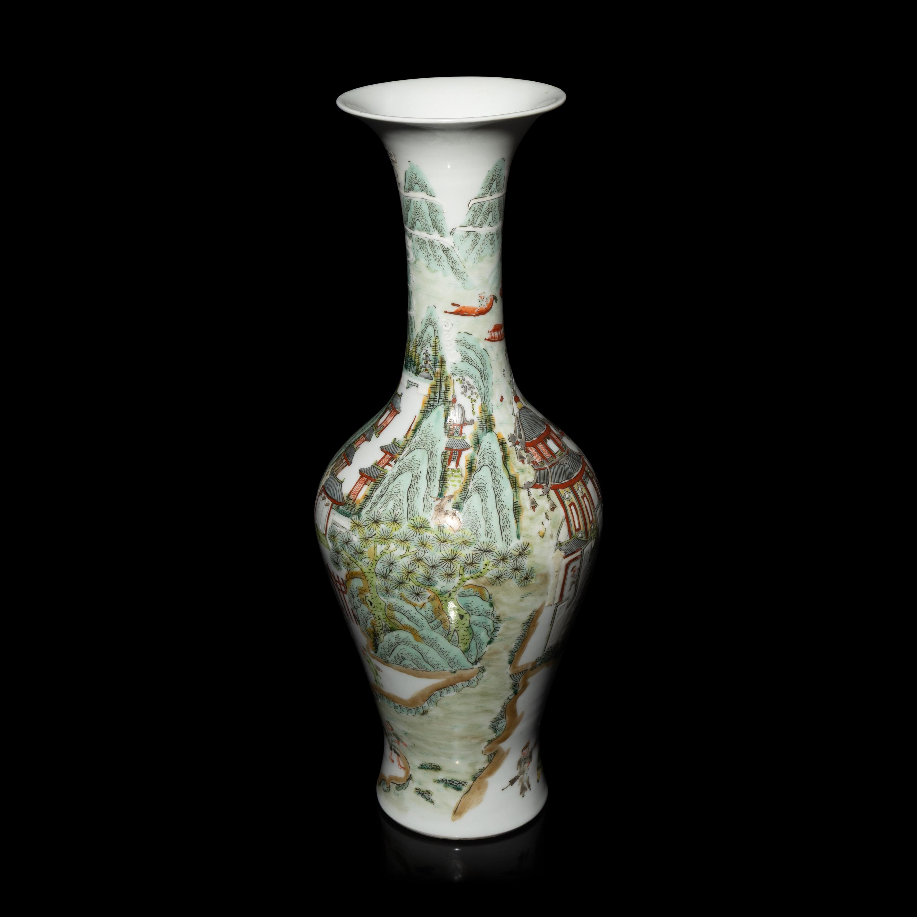 A Large Chinese Famille Rose Porcelain Vase, Late 19th-20th Century — 晚清-民國 粉彩山水人物圖瓶