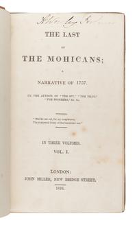 COOPER, James Fenimore (1789-1851). The Last of the Mohicans; A Narrative of 1757 . London: John Miller, 1826.