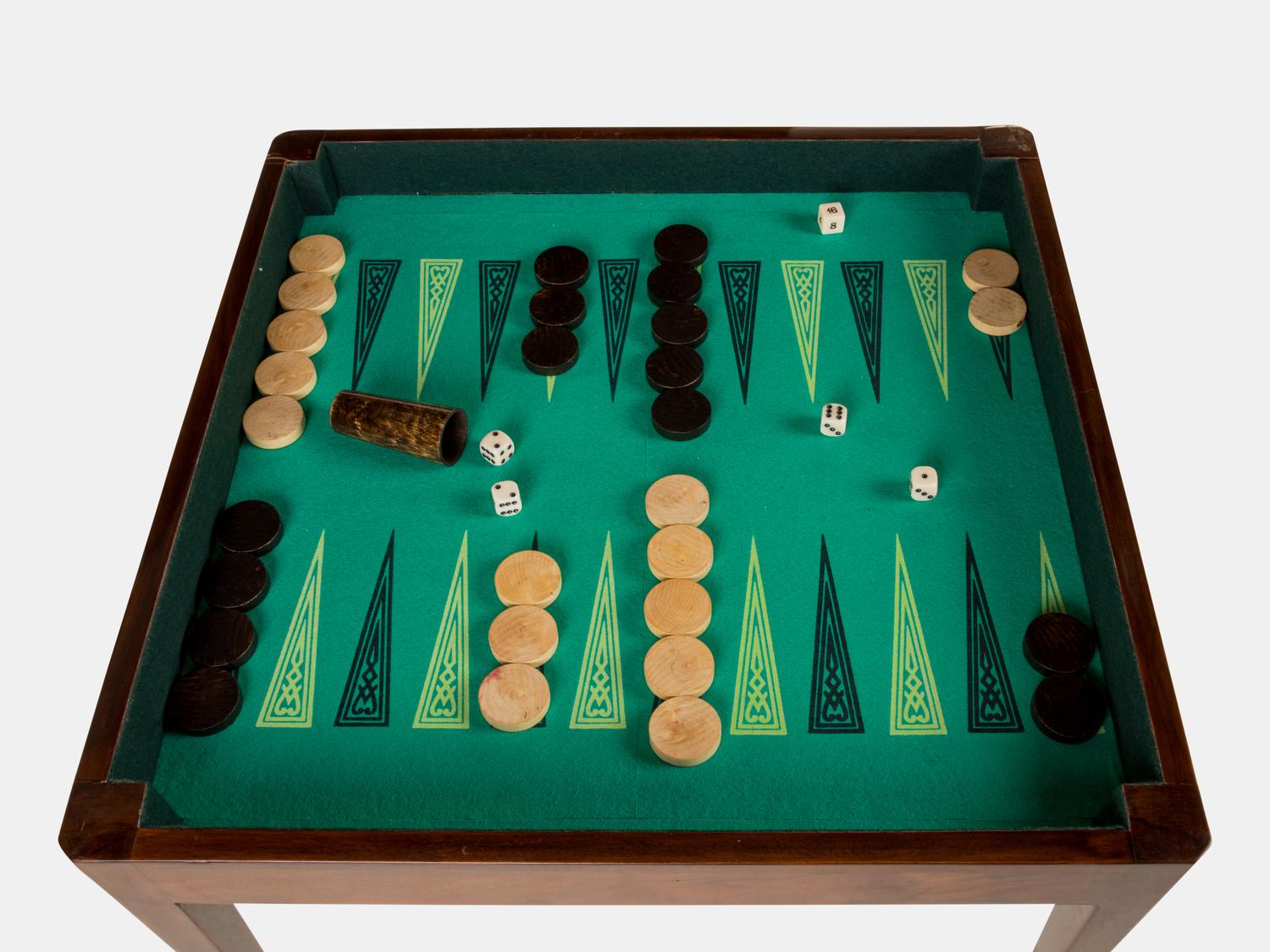 Art Deco Game Table, c. 1930 removable shagreen-lined top revealing a felt-covered backgammon board