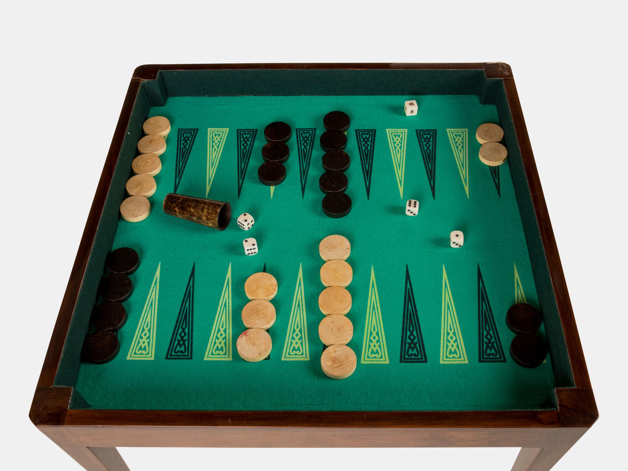 Art Deco Game Table, c. 1930 removable shagreen-lined top revealing a felt-covered backgammon board