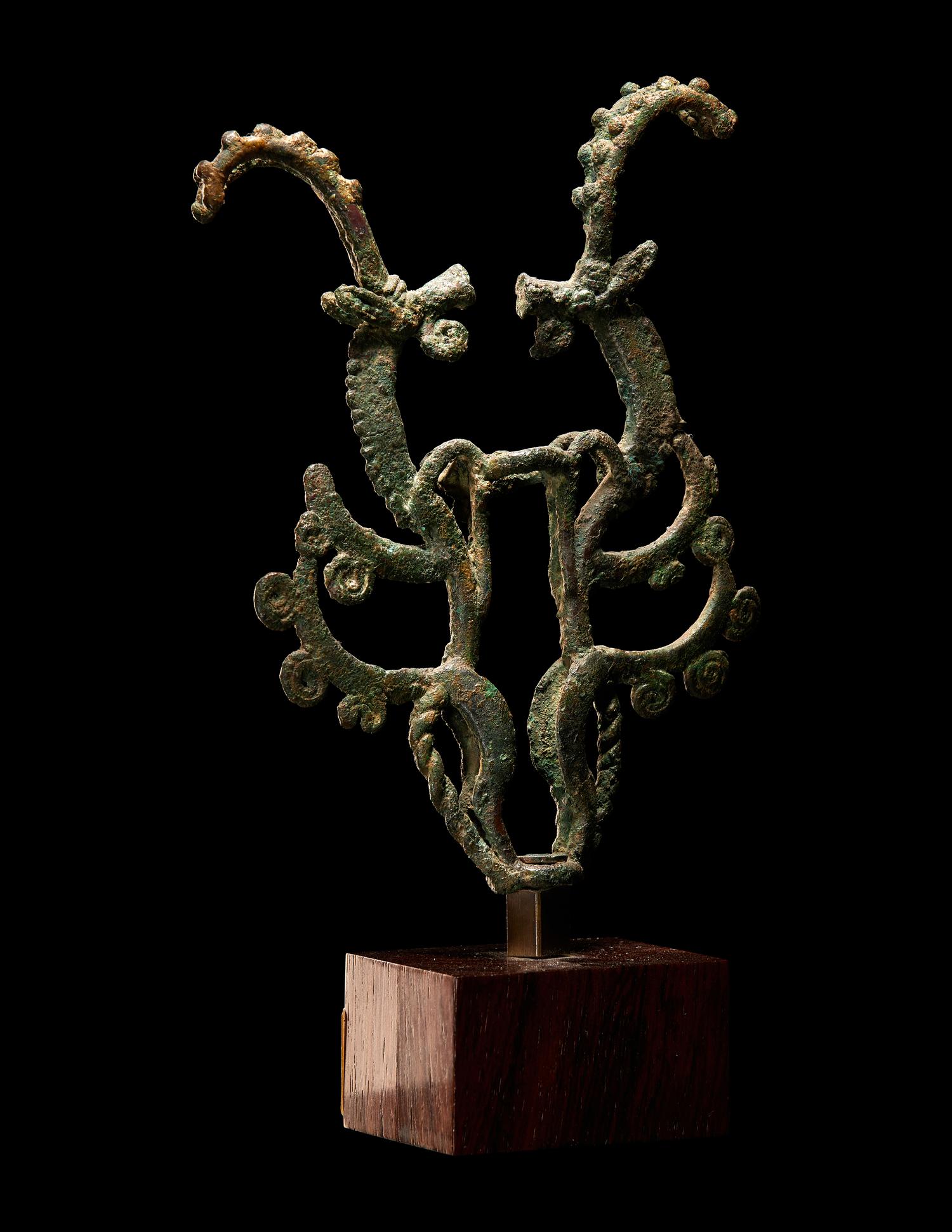 A Luristan Bronze Standard Finial with Two Ibexes