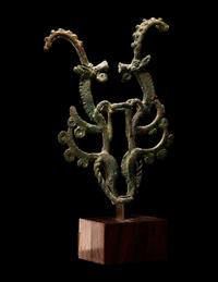 A Luristan Bronze Standard Finial with Two Ibexes