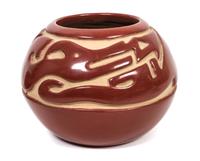 Margaret Tafoya "Corn Blossom" (Santa Clara, 1904-2001) Incised Redware Bowl Height 5 3/4 x diameter 7 inches.