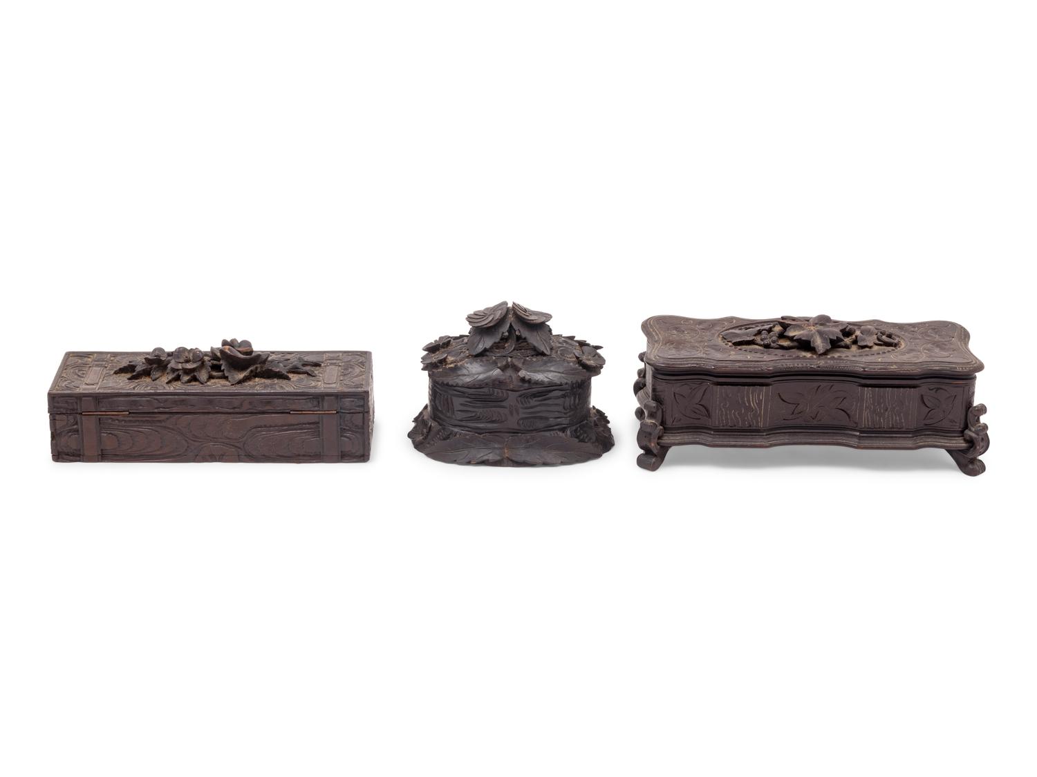 Three Black Forest Carved Boxes