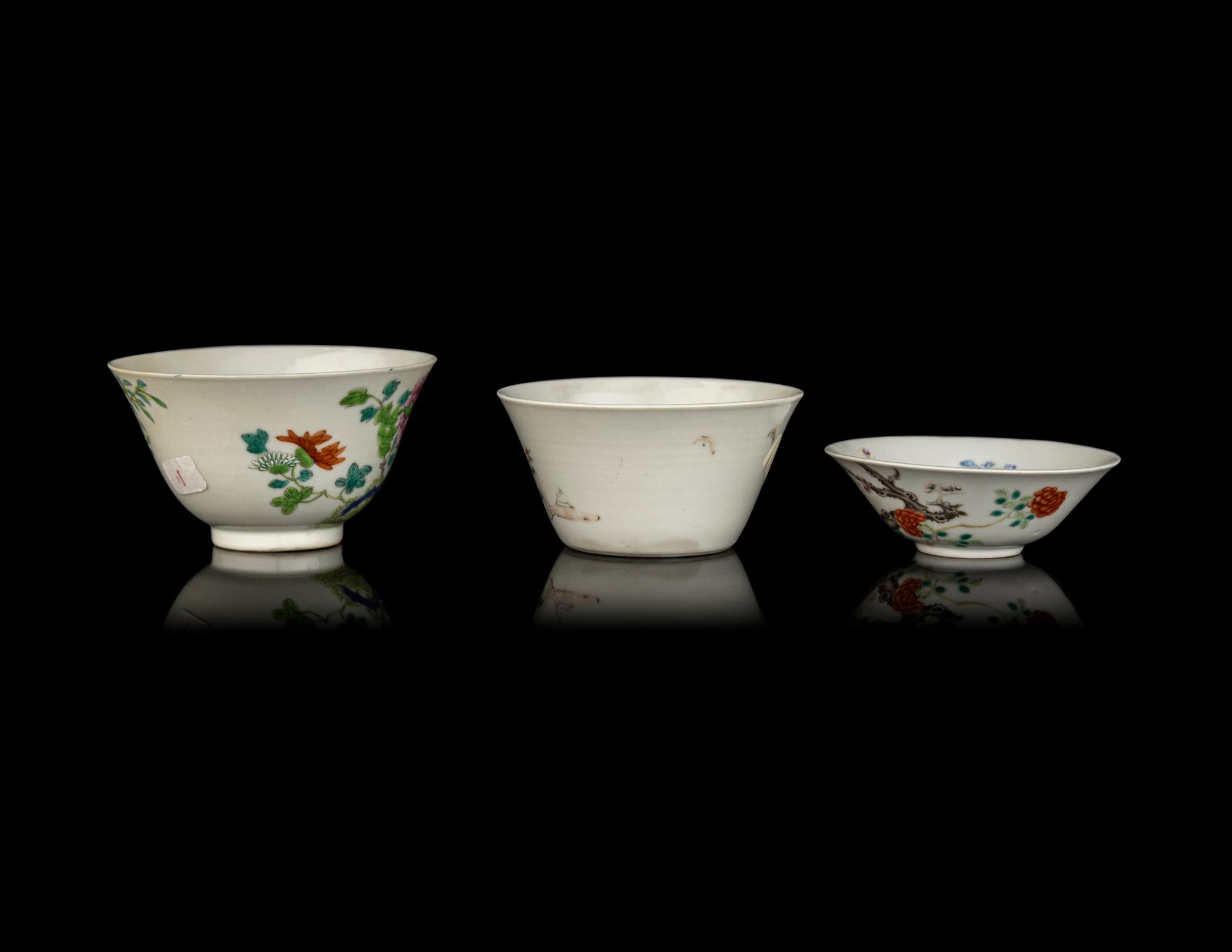 Three Chinese Famille Rose Porcelain Cups