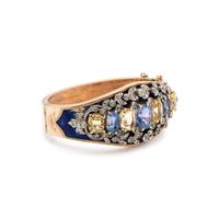 SAPPHIRE, DIAMOND AND ENAMEL BANGLE BRACELET
