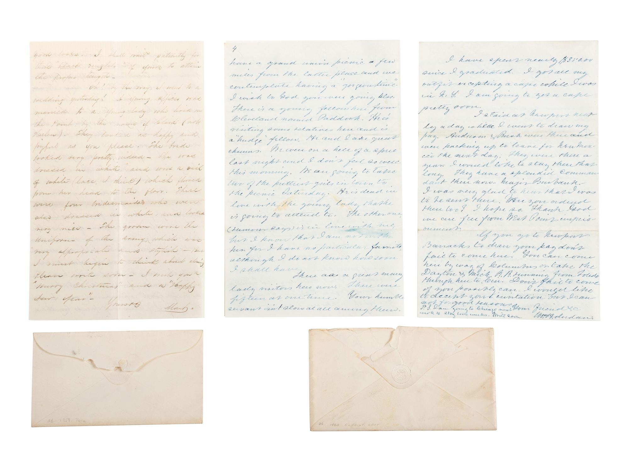 [CIVIL WAR]. A collection of 30 letters associated with West Point Cadet and 2nd Lieutenant Martin Van Buren Lewis, 8th US Infantry, and his wife. 1857 -1863.