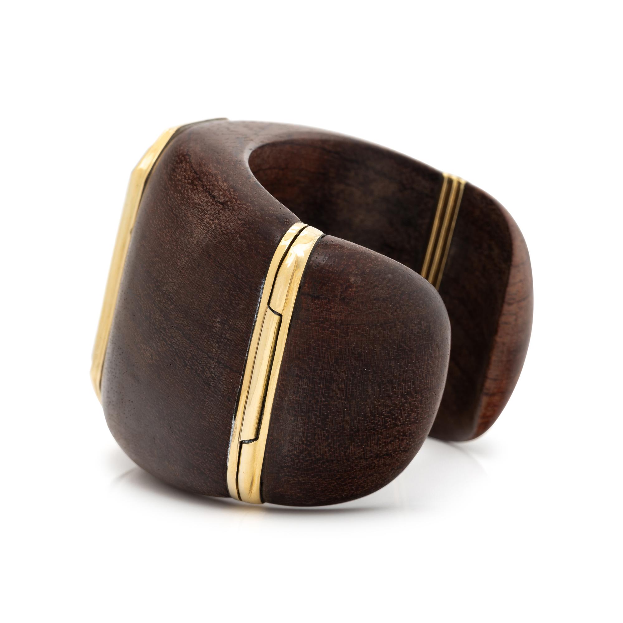 CITRINE AND WOOD HINGED CUFF BRACELET
