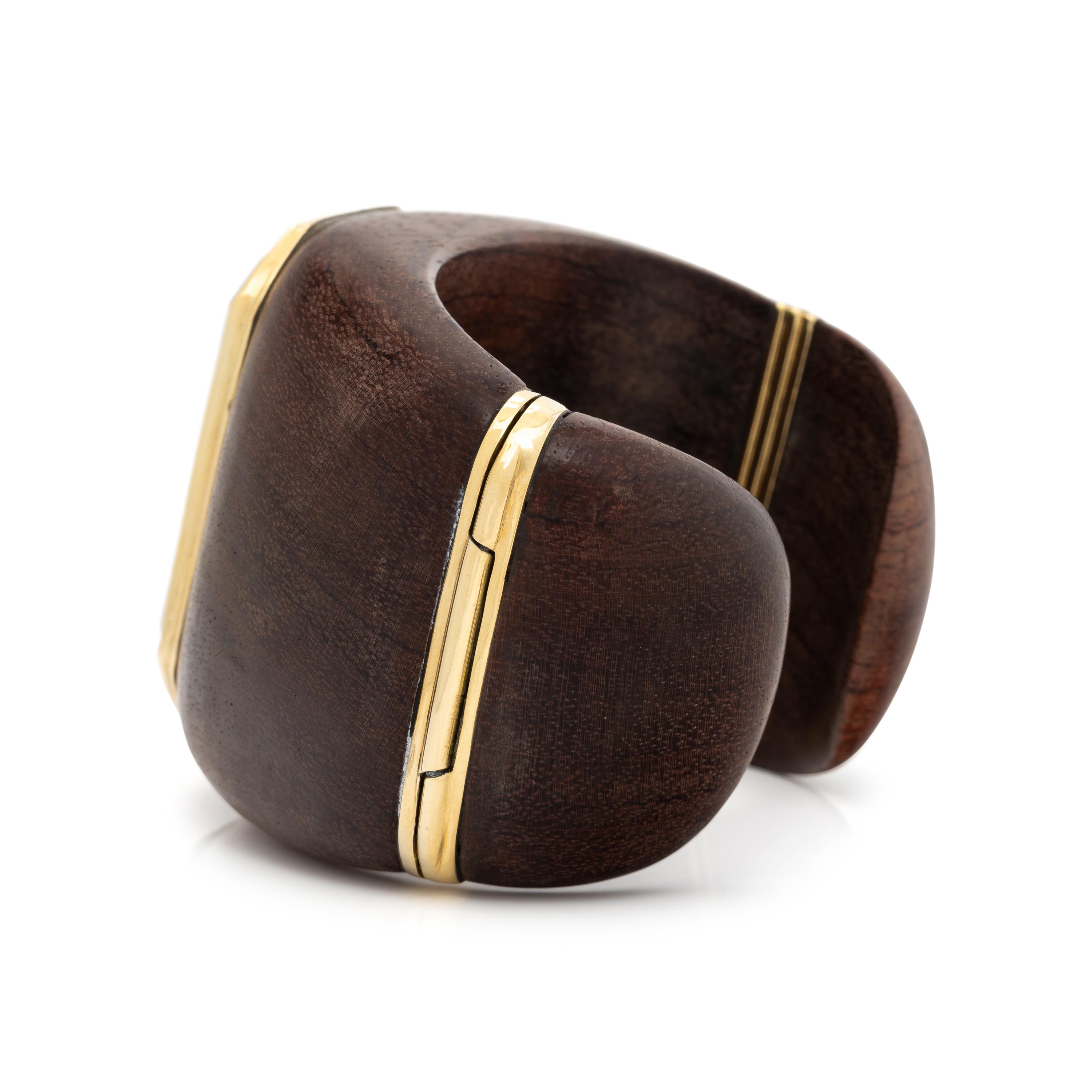CITRINE AND WOOD HINGED CUFF BRACELET