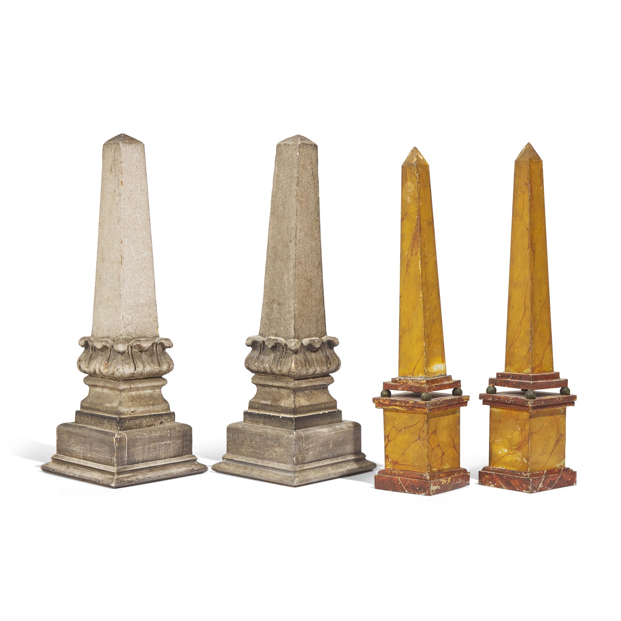 Two Pairs of Painted Obelisks