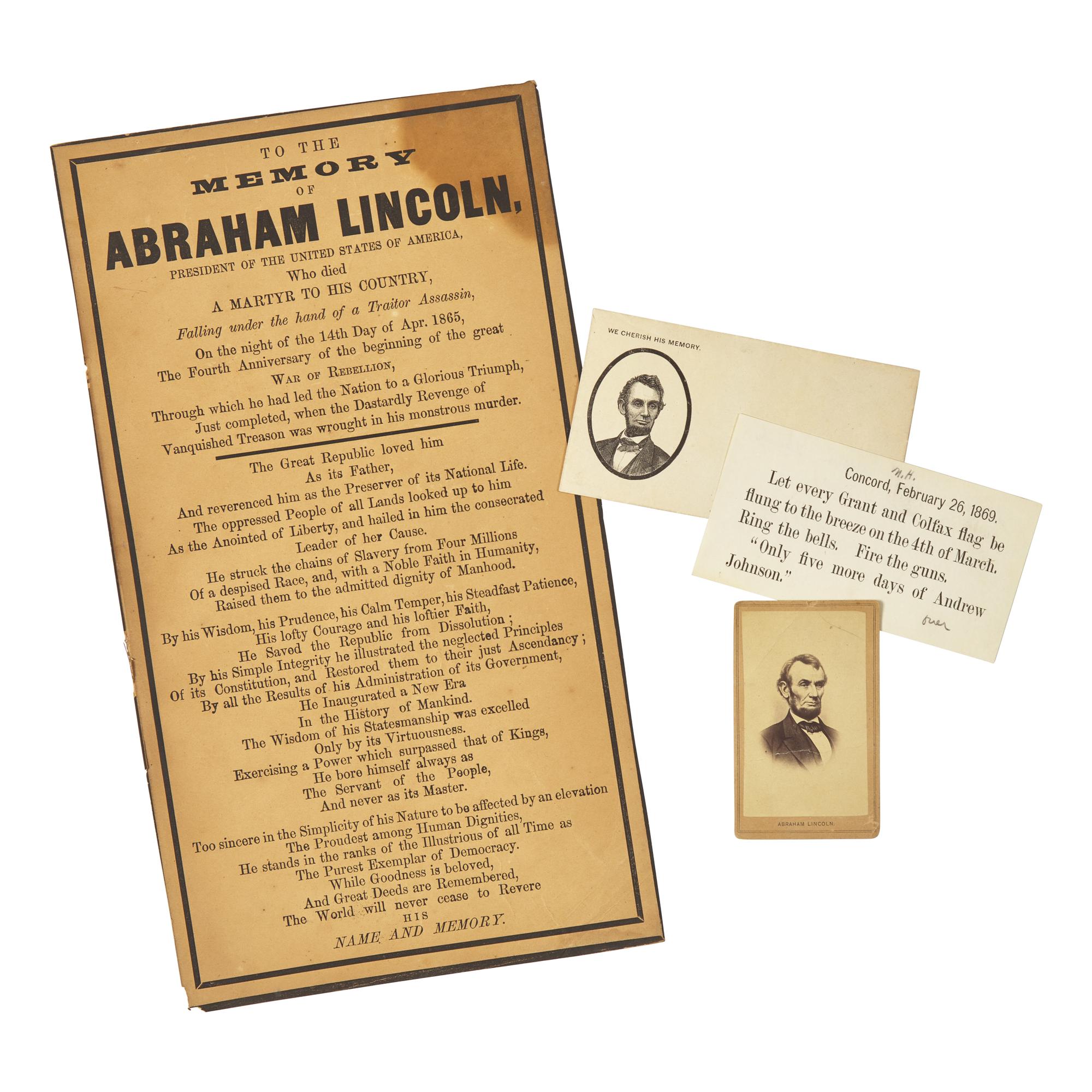 [Lincoln, Abraham] Group of Three Items