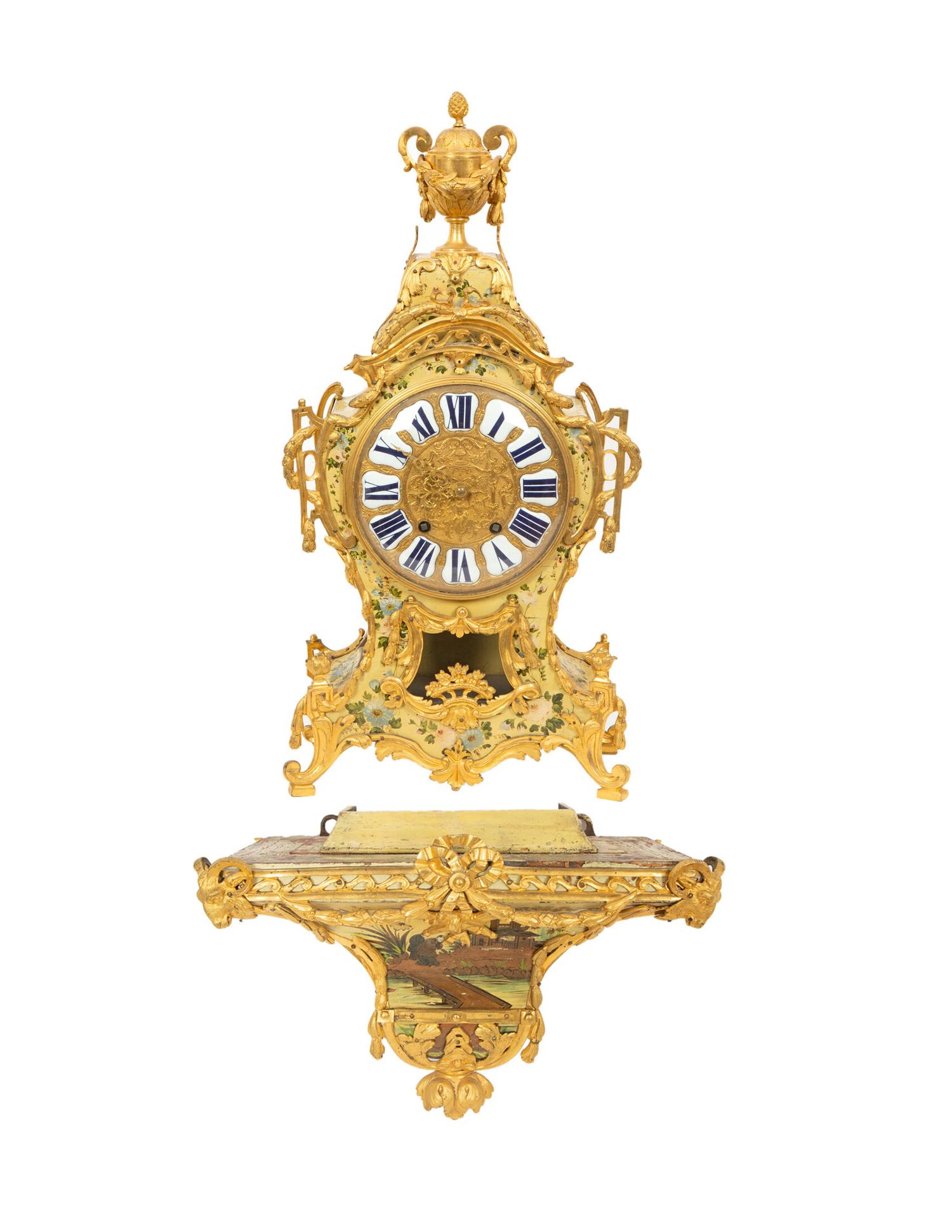 A French Gilt Bronze-Mounted Polychrome-Painted Bracket Clock